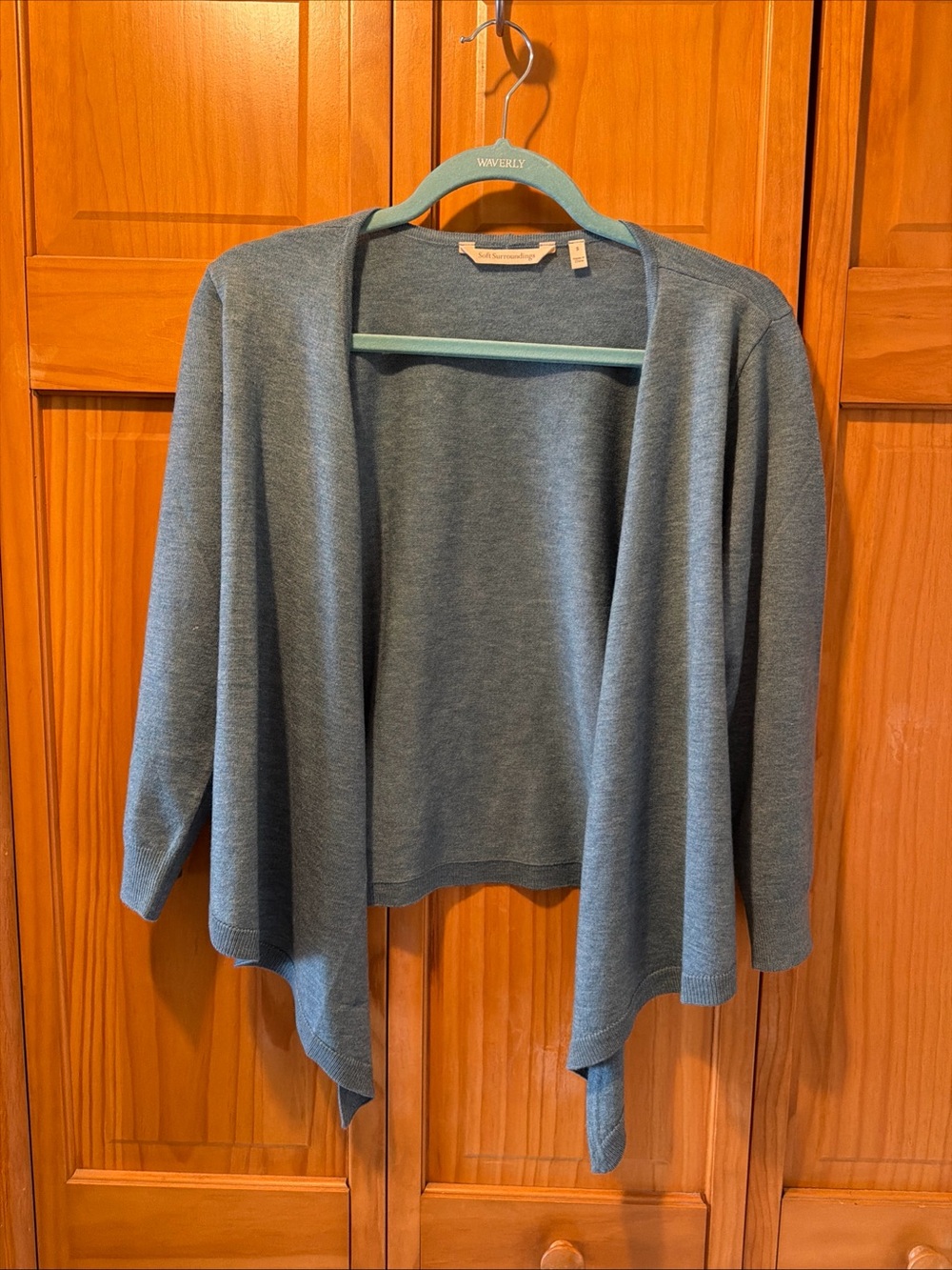 Soft Surroundings Slate Blue Open-Front Draped Cardigan